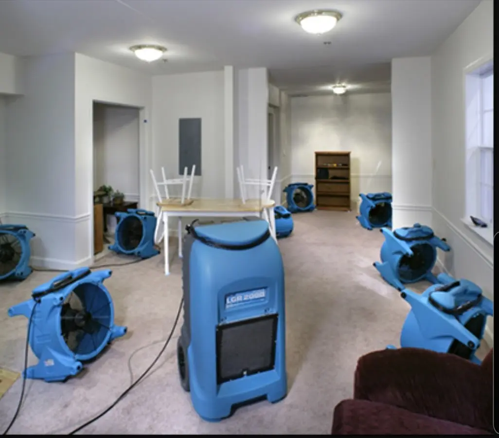 Air movers and dehumidifier setup for Water Extraction & Removal in Suffolk